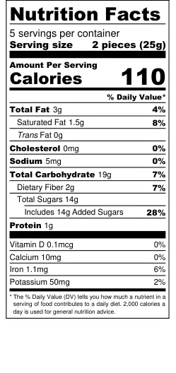 Dark Chocolate Gingerbread Bites nutritional label