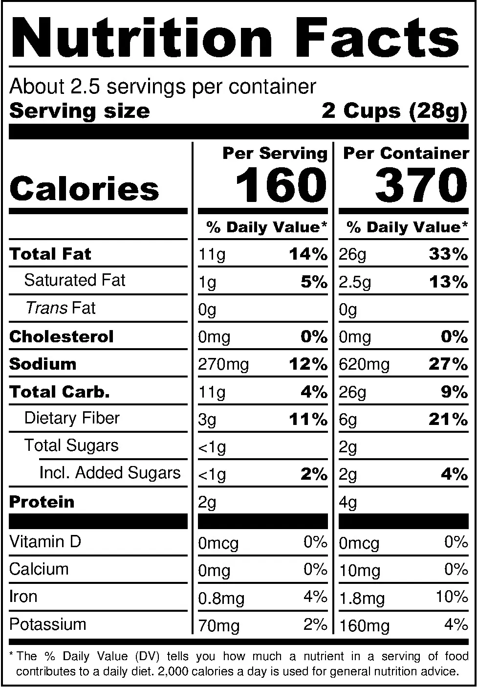 Jalapeño Pepper Popcorn nutritional label