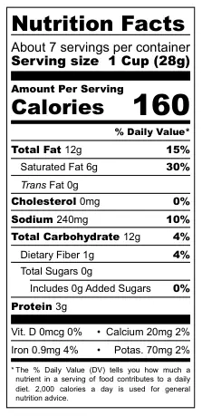 Anand Jolliz Namkeen Aloo Sev nutritional label
