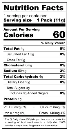 Tasto Crab Curry nutritional label