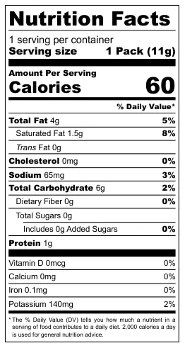 Tasto Flat Cut Potato Chips nutritional label