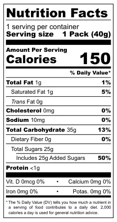 Sour Punk Spaghetto nutritional label