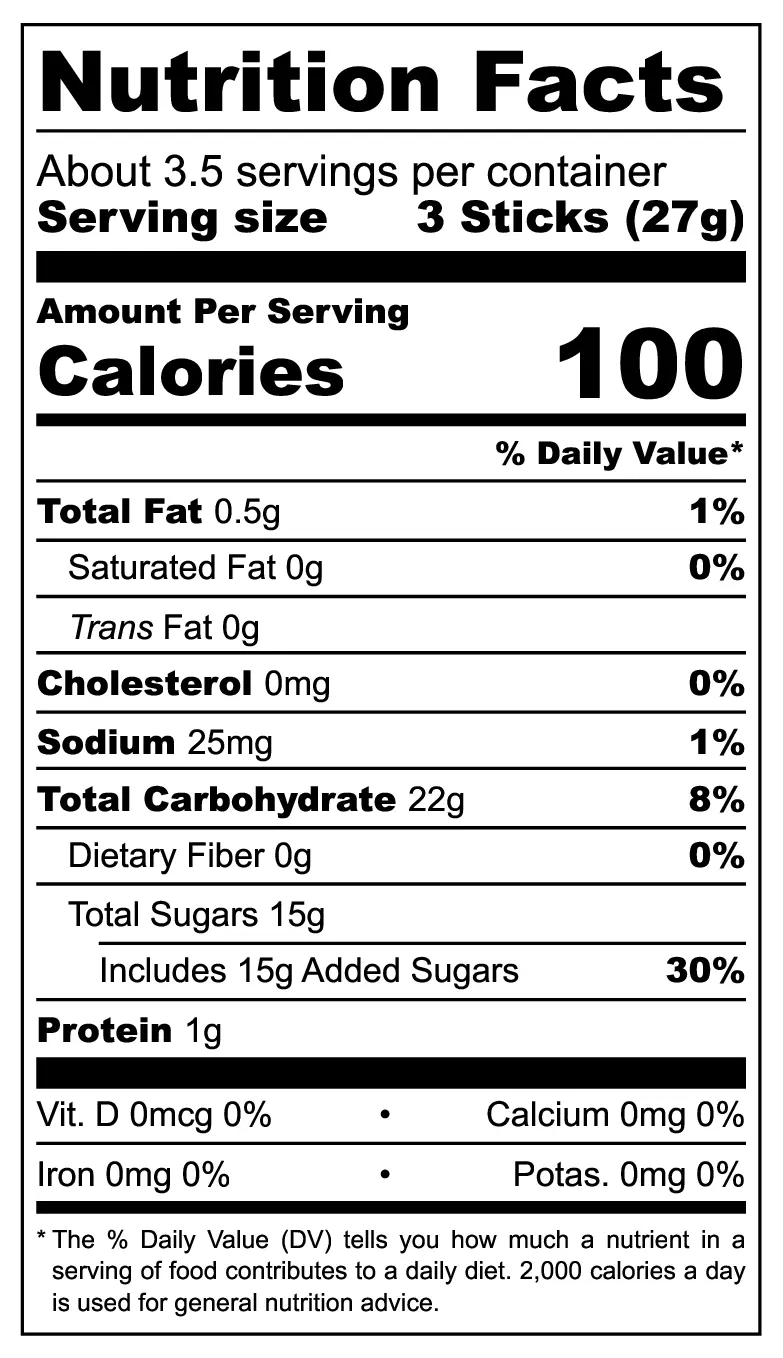 Apple & Cinnamon Licorice Sticks nutrition facts