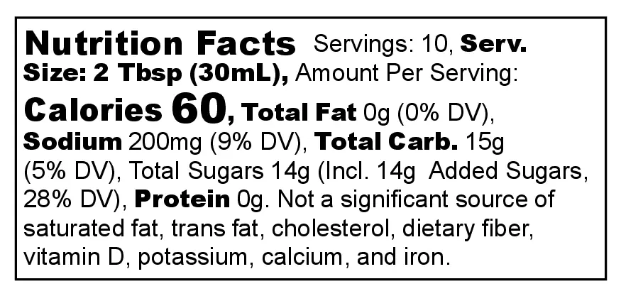 Lobo Thai Sweet Chili Sauce nutrition facts
