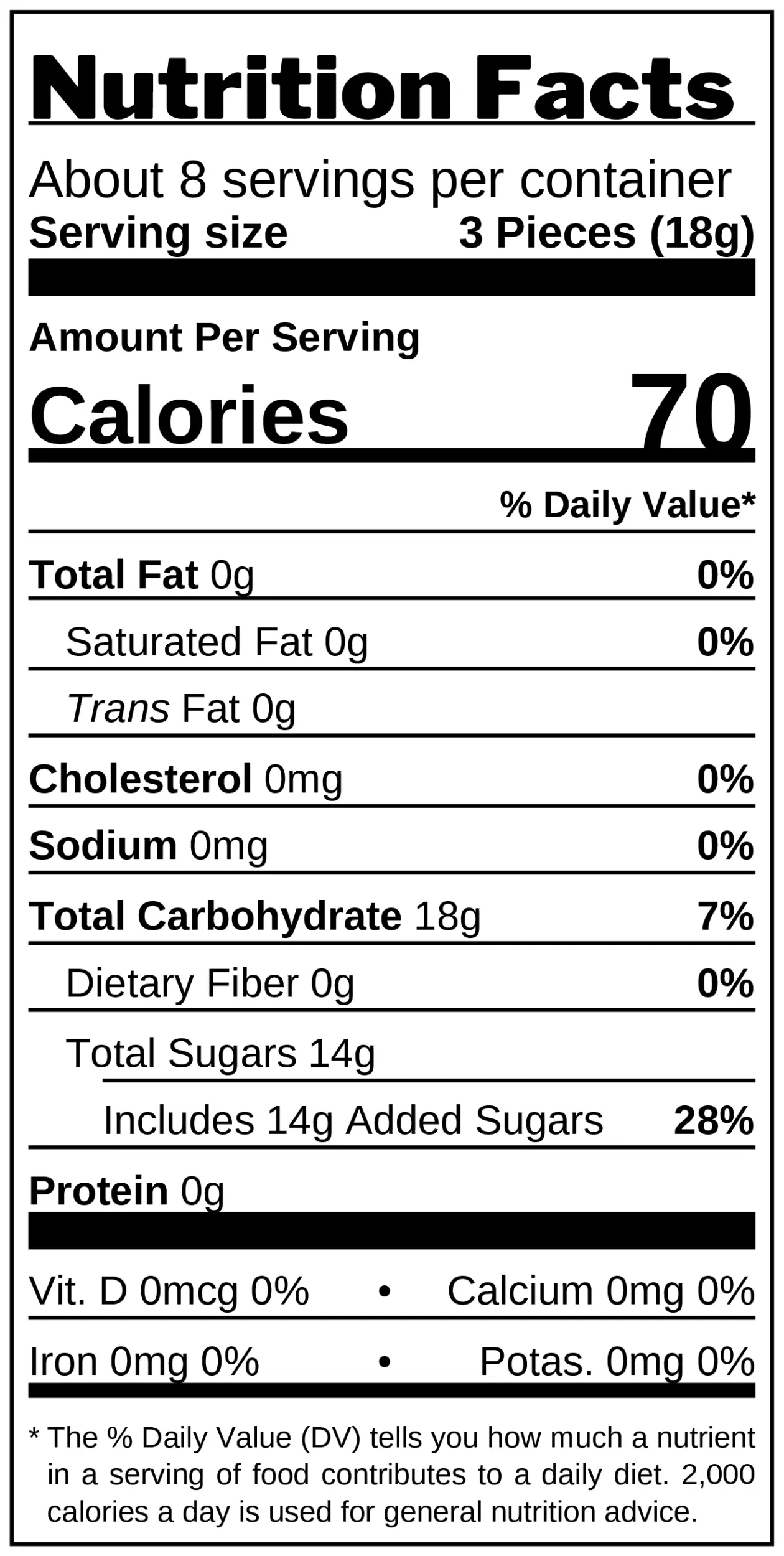 Sour Violet Candies nutrition facts