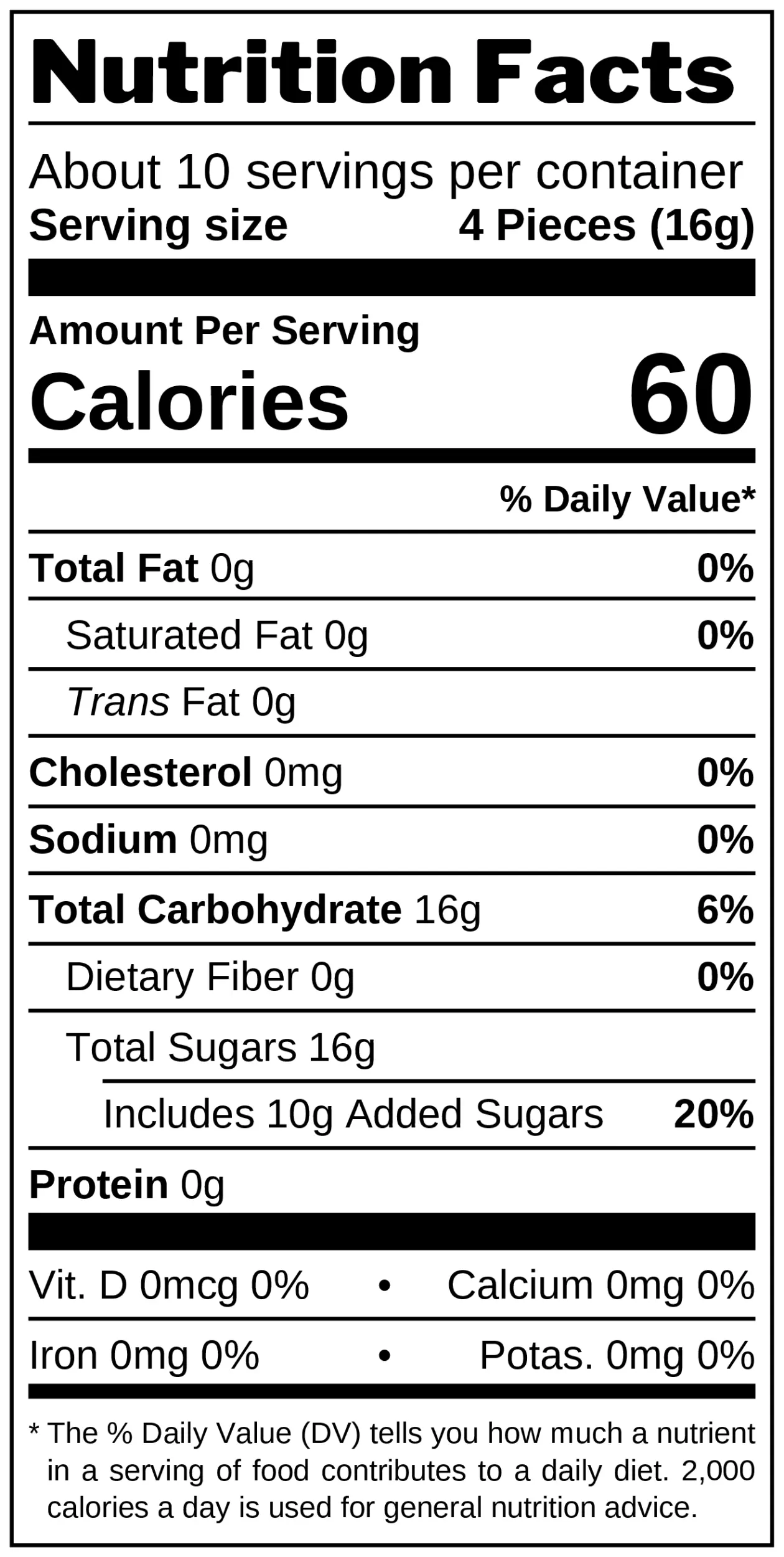 Mini Ouzo Hard Candies nutrition facts