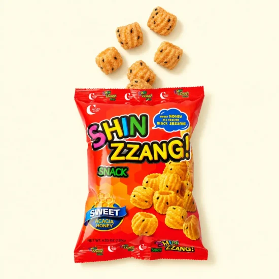 Shin Zzang Honey & Roasted Black Sesame Puffs Package