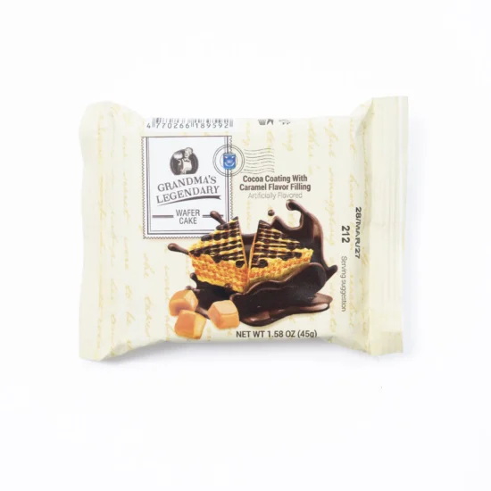 Cocoa-Coated, Caramel-Filled Wafer Cake Package