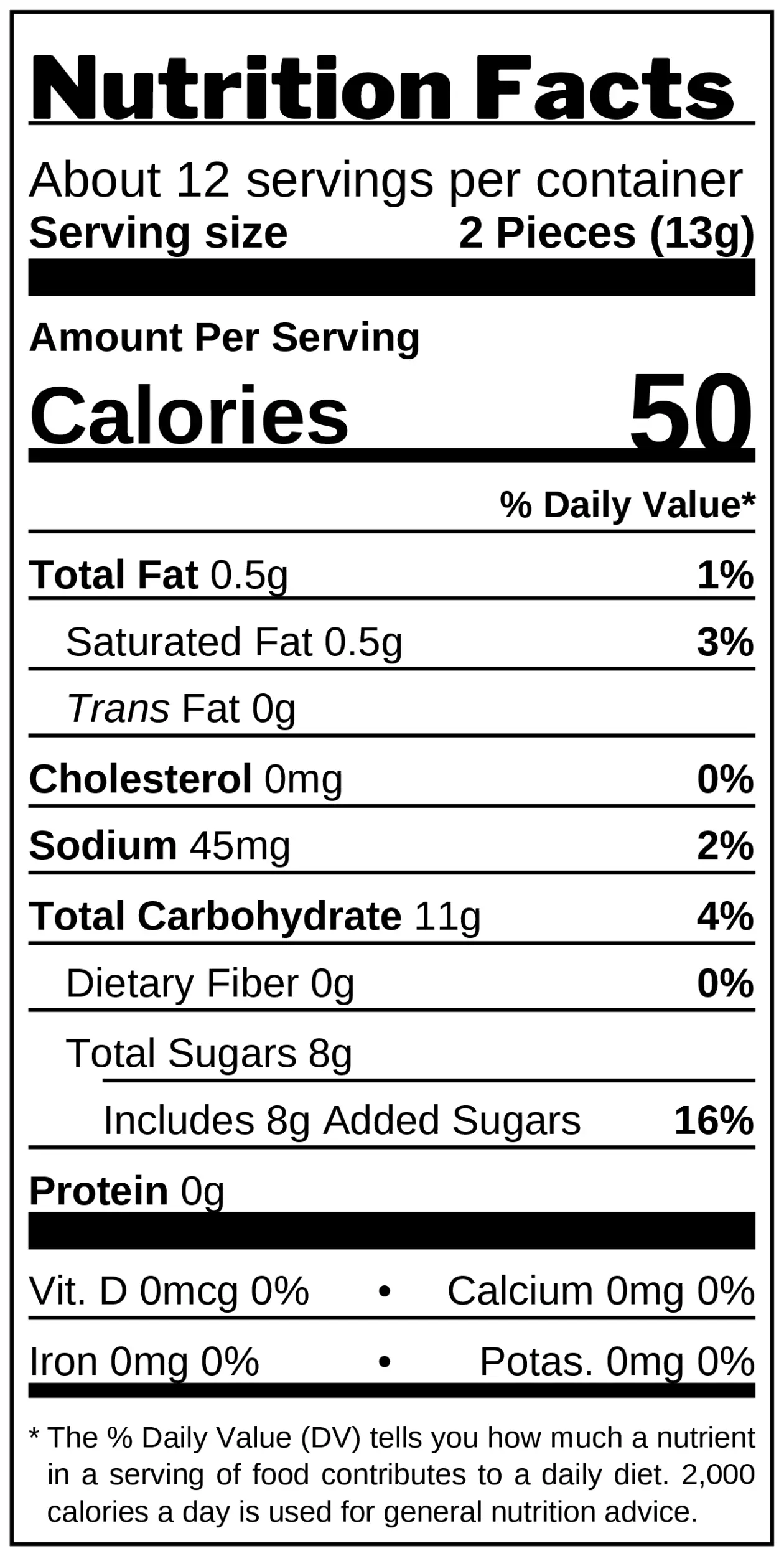 Butterscotch & Vanilla Candy nutrition facts